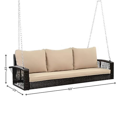 Image of Outdoor Swing Without Stand for Balcony, Garden Three Seater | Weather Resistant Rattan & Wicker Hammock Jhula for Adults (Brown 3 Seater)