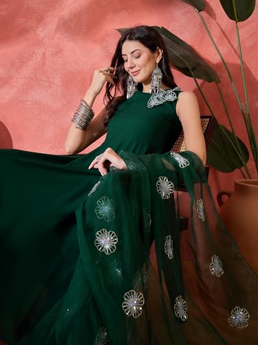 Image of Stylum Women's Solid & Embellished Rayon Flared Kurta Palazzo Dupatta Set