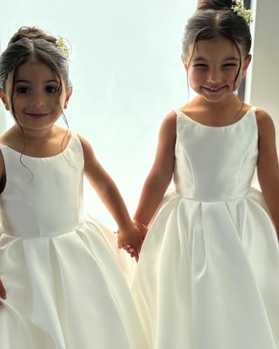 Satin Flower Girl Dress with Big Bow Elegant Sleeveless A-Line Ball Gowns Formal Communion Wedding Party Dresses4