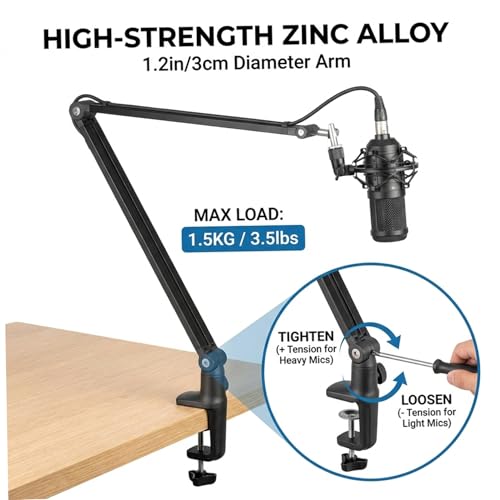 Bras de micro de bureau orientable support métallique articulé avec passe-câble caché - 6