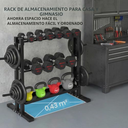 Miniatura 6 de Proiron Heavy Duty All-In-One Weight Rack, Soporte Mancuernas, Soporte De Almacenamiento De Mancuernas, Discos Pesas Y Pesas Rusas, Para Gimnasio Y Casa, 3-Niveles Acero Estante Para Mancuernas