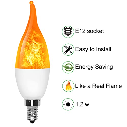 6 Pack Led Flame Light Bulb , 3 Mode Led Candelabra Flame Light Bulb 1.2 Watt Warm White Chandelier Flame Bulbs For Halloween Decorations, Christmas, Outdoor, Indoor #TOP2