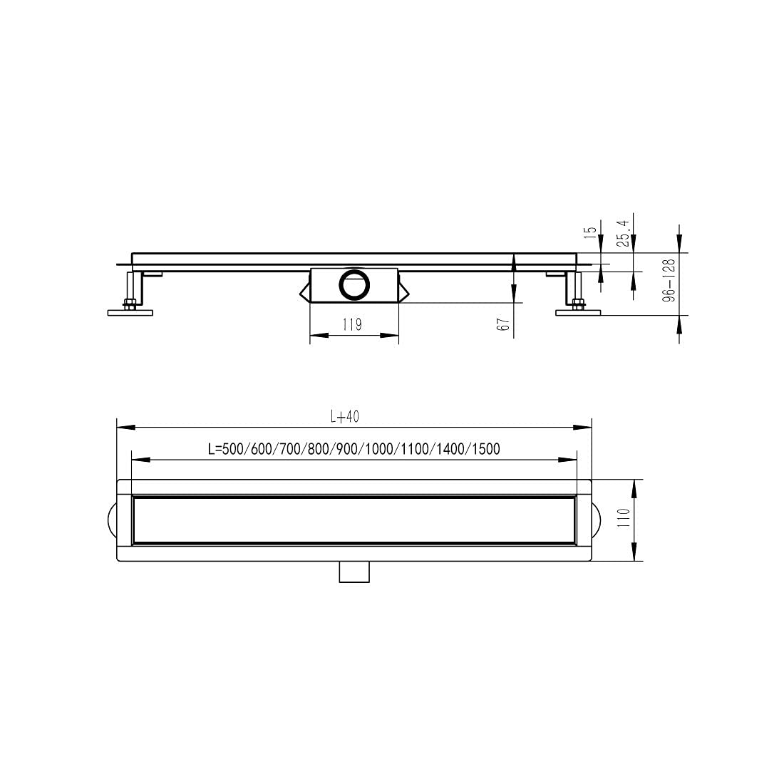 SONNI Duschrinne 60 cm, 2-in-1 Edelstahl Duschrinne, gebürsteter Edelstahl | Abdeckung aus Edelstahl 304 mit Haarsieb und Geruchsverschluss für eine zuverlässige Entwässerung und einfache Reinigung.