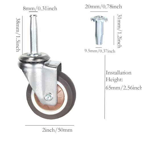 Yeweke YWKE0010-4 Stem Caster Wheels With 5/16 Inch X 1-1/2 Inch (8 X 38Mm) Stem Sockets Tpr Replacement Castors Swivel Casters thumb #5