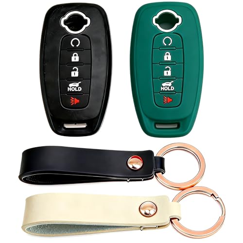 TyranCoupe Silicone Key Fob Cover 2 Pack, Key Protector - 360° Key Protection Case for 2023-2026 Nissan Rogue/Pathfinder/Sentra, 5-Button Anti-Scratch Key Cover (Black/Green)