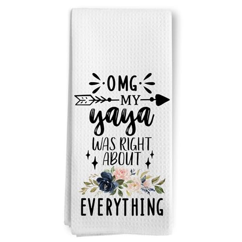 BitKAM Yaya Gifts Kitchen Towels, Yaya Grandma Gifts for Mother's Day Dish Tea Towels for Kitchen, Best Grandma Gift from Grandkids Decorative Hand Towels for Bathroom, 16x24 Inches