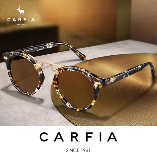 Image of CARFIA Small Face Acetate Polarized Sunglasses for Women UV Protection, Retro Double Bridge Eyewears Metal Brow Round Sunnies