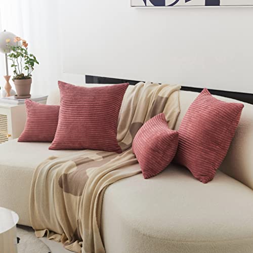 Home Brilliant Pillow Covers 18X18 Set Of 2 Spring Decor Striped Velvet Corduroy Decorative Pillow Cases Gift For Girl, 18 X 18 Inch, Dry Rose Pink #TOP2