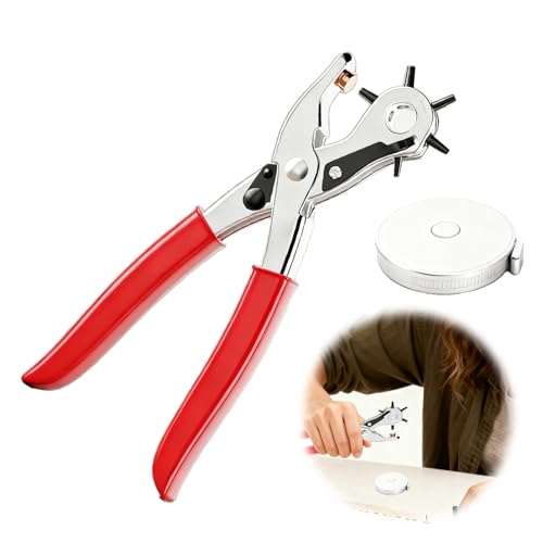 Alicates perforadores para cuero, perforadora de cinturón, perforadora redonda, alicates de cuero, 6 agujeros, alicates para agujeros para cinturón, cinturón para zapatos de cuero, cinturones