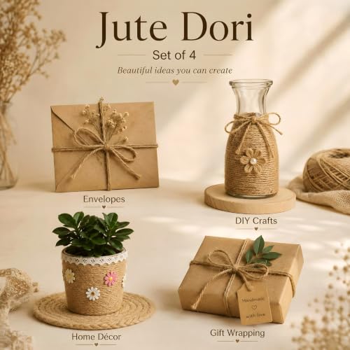 Image of Jute Cord for Craft Project /Natural Jute Rope /Jutes Twisted Cord for Art and Craft 4 ply 3 mm Jute Dori (Total 53 Meters, 13 m Each) (Set of 4 Piece) Brown