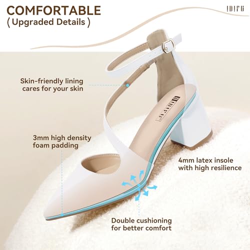 IDIFU White Heels Closed Toe Pumps Strappy Heels Dressy Low Chunky Block Heels Comfortable Ankle Strap Pointed Toe Heels Trendy Work Wedding Bridal Party Dress Shoes Fashion Pumps Shoes(White Pu, 5.5) by IDIFU - Used condition - Image 6