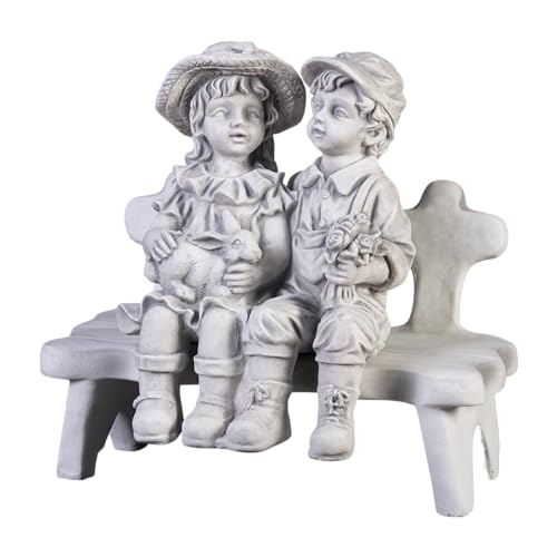 gartendekoparadies.de Junge und Mädchen auf Einer Bank, Steinfigur H....
