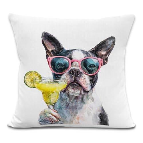 LRyeisahh Boston Terrier Bar Throw Pillow Covers, Boston Terrier Gifts, Gifts for Martini Lovers, Dog Martini Decorative Pillowcases Cushion Cases for Home Bar Decor, 18x18 Pillow Covers