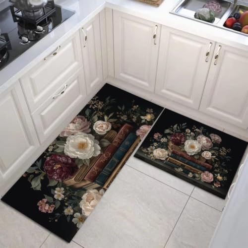 Alfombras de cocina DUOTCYELE juego de 2 piezas estilo floral europeo clásico y relieve dorado 2