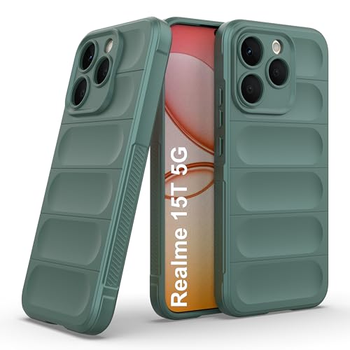 Image of amazon basics Back Case Cover for Realme 15T 5G | Compatible for Realme 15T 5G Back Cover | Liquid Silicon Magic Case with Camera Protection | Dark Green