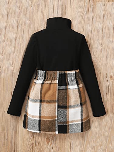 Floerns Girls 2 Piece Outfit High Neck Tee Shirt With Plaid Mini Skirt Set Black Multi 10 Years #TOP1