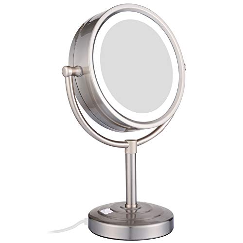 GURUN 9-Inch Tabletop Double-Sided LED Lighted Makeup Mirror with 10x Magnification, Vanity Mirror Nickel Brushed Finish M2208DN(8.5in,10x) Powered by US Plug