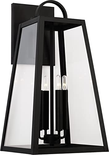 Capital Lighting 943743BK Leighton Sleek Modern Lines Clear Glass Outdoor Wet Rated Wall Mount Lantern-Style Fixture, 4-Light 240 Total Watts, 23" H x 12" W, Black