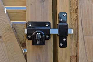 Gatemate 1490106 Euro Long Single Throw Lock with Thumb Turn P11, Black/Stainless Steel, 50 mm