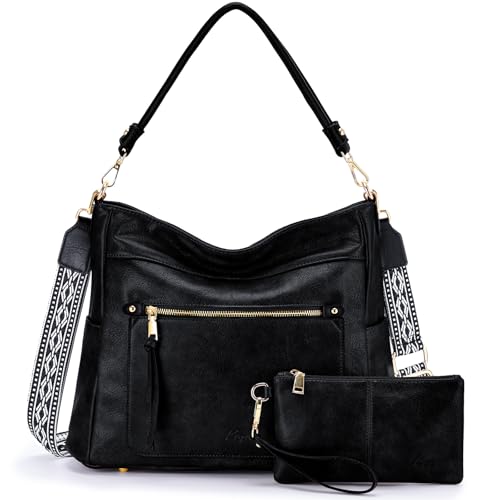 Hobo Bags for Women, Vegan PU Leather Shoulder Bag Ladies Handbag Set Crssbody Tote Bag with Two Detachable Shoulder Straps for Work Travel