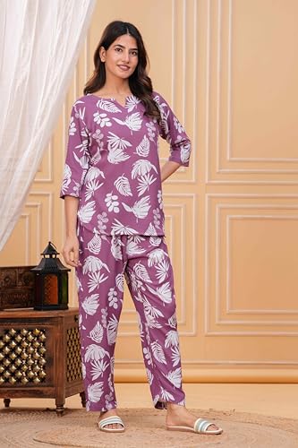 Image of Women's Printed Night Suit of Kurti & Pajama Set Women Night Wear Set