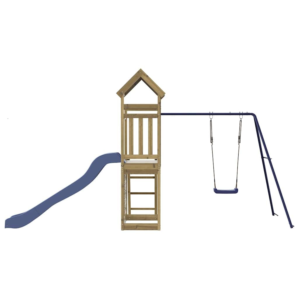Spielturm aus imprägniertem Kiefernholz mit Wellenrutsche, Schaukel, Sandkasten und Leiter für Kleinkinder, wetterfestes Klettergerüst, Outdoor Spielhaus für Garten und Hof