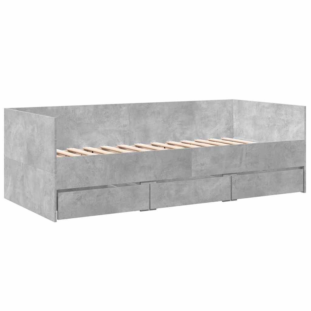 vidaXL Daybed with Drawers without Mattress Concrete Grey 75x190 cm Small