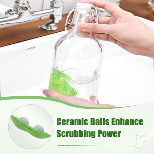 Image of Magic Beans Bottle Cleaner 3-Pack, Reusable Pod Sponge with Ceramic Balls for Narrow Mouth Water Bottles, Baby Bottles, Travel Mugs - Quick Dry, Eliminates Residue and Odors