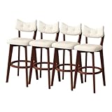 Taburetes de bar modernos con altura de mostrador, tapizados en piel sintética con respaldo y reposapiés de madera, sillas de bar estilo isla de cocina de madera(Milky white - 4PCS,Height 73cm)