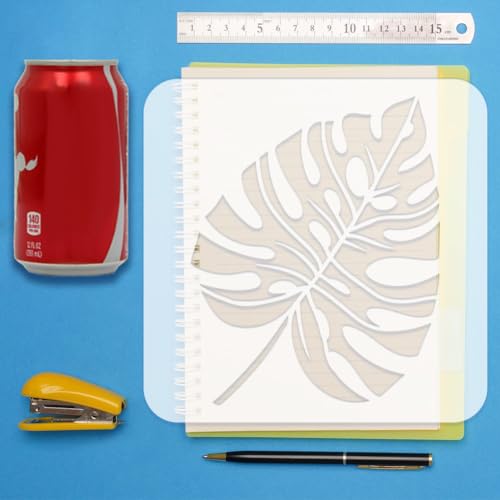 FINGERINSPIRE 6Pcs Tropical Leaves Painting Stencil 20x20cm Monstera Ceriman Rubber Grass Palm Leaf Spraying Stencil Plants Themes Spraying Stencils Reusable Leaves Pattern Wall Hollow Out Stencils - Image 3