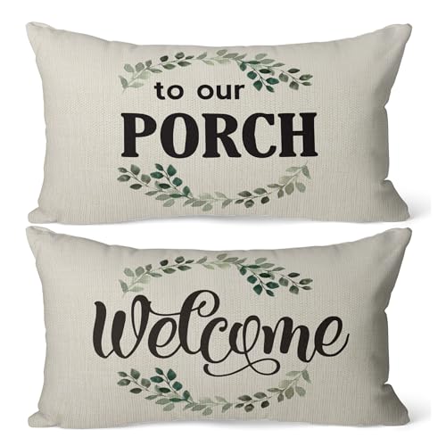 Welcometoourporchlinenthrowpillowcase20x12inchsetof2farmhouseporchbenchgiftwelcomelumbardecorativeporchdecorcushioncoverforsofacouchbed  Urban Country Home Decor Welcome to our porch linen throw pillow case 20 x 12 inch set of 2 farmhouse porch bench giftwelcome lumbar decorative porch decor cushion cover for sofa couch bed  urban country home decor
