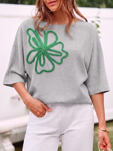 Image of Cicy Bell Womens Oversized Short Sleeve Sweaters Tops Knit Fall Pullovers