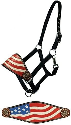 Showman Hand Painted American Flag Leather Bronc Halter