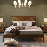 Bme Ethan Solid Wood King Bed Frame with Diamond Headboard - Rustic & Mid-century Modern - Acacia Wood Platform Bed - Compatible with All Mattresses - No Box Spring Needed - Rustic Brown