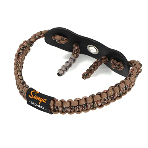 Sunya Archery Bow Wrist Sling, Paracord Strap Comfortable On Hand.fit Bow Stabilizer. Full Grain Leather Yoke With Carbon Fiber Texture. (Waterfowl Camo 22Cb) #TOP21