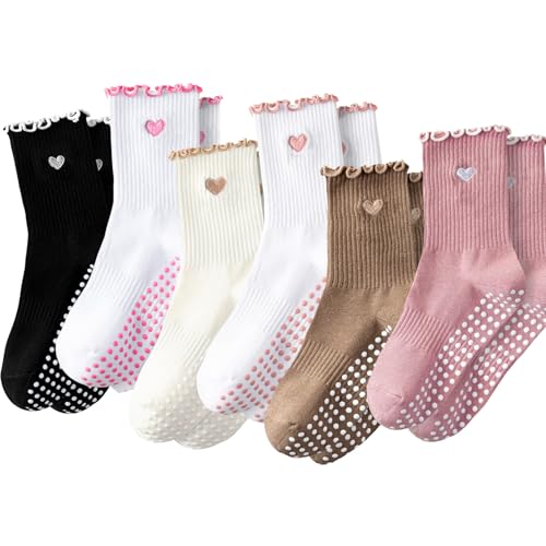 ZFiSt Pilates Grip Socks for Women,Ruffle Cotton Cute Pilates Socks Yoga