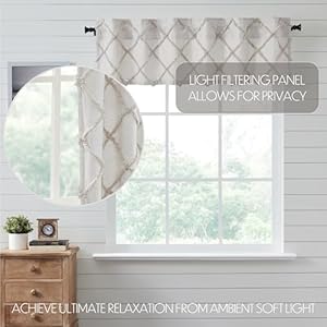 Vhc brands frayed lattice curtain valance oatmeal 16×60  urban country home decor
