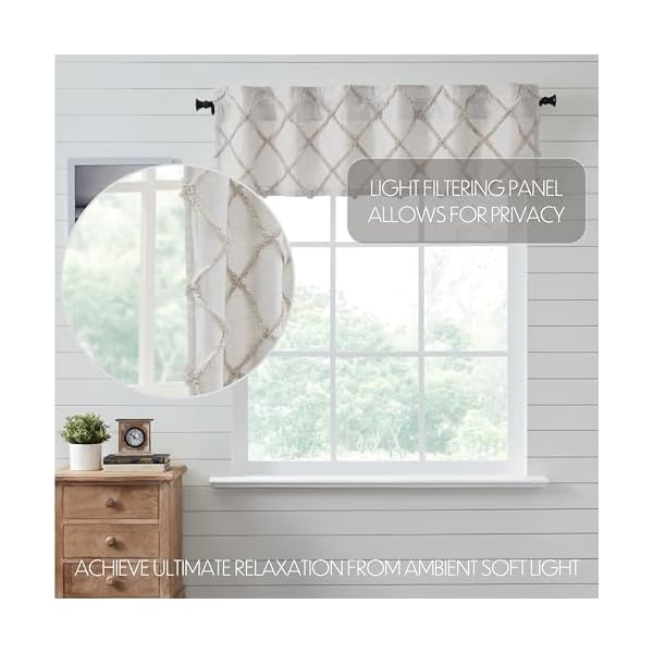 Vhc brands frayed lattice curtain valance oatmeal 16×60  urban country home decor