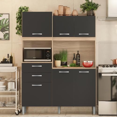 Armário de Cozinha 6 Portas 2 Gavetas Harmonia Demobile Avena Touch/Grafito