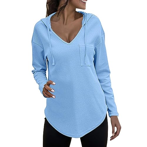 Sweat col en V manches longues avec capuche ajustable et cordon mode décontractée