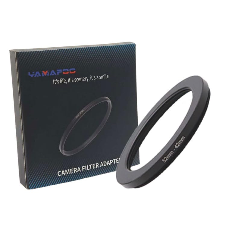 YAMAFOO 52mm to 42mm Step-Up Ring/Step Down Rings Filter Adapter for All Brands UV ND CPL Metal Ring Step-Up Rings Adapter Filter,Black (52-42)