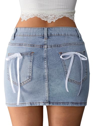 Milumia Women's Bow Knot High Waist Denim Skirt Bodycon Casual Jean Skirts