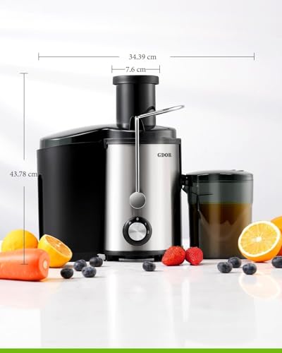 GDOR Entsafter 800W Juicer aus Edelstahl 76mm Großem Mund Entsafter Gemüse und Obst 3 Geschwindigkeitsstufen Juicer Machine Schnelles Entsaften Zentrifugaler Leicht zu Reinigen mit Bürste BPA-frei