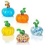 AOFEGRLT 5pcs Small Blown Glass Pumpkin Figurine Collectible Halloween Thanksgiving Glass Pumpkin Paperweight Fall Harvest Decorations for Home(Colorful)