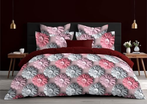Image of DECOR2ADMIRE 300 TC Premium 7D Print Super King Size Cotton Bedsheet Set with 2 Pillow Covers | Ultra Soft 108 inch x 108 inch | Elegant Floral Designs (Blush Garden)