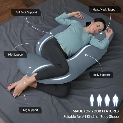 Image of MOON PARK Pregnancy Pillows for Sleeping - U Shaped Full Body Maternity Pillow with Removable Cover - Support for Back, Legs, Belly, HIPS - 65 Inch - Grey - Cooling Cover