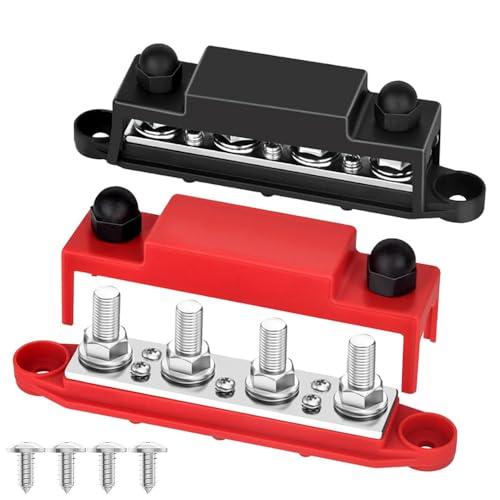 Gebildet - Gebildet Barre Omnibus marine 12V, Bloc de Distribution D'alimentation M8, 4 Bornes Max 48V 250A, Bloc de Jonction de Batterie Robuste Avec Couvercle