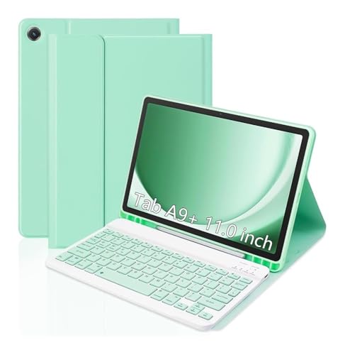 Teclado para Samsung Galaxy Tab A11+ con funda de cuero verde claro