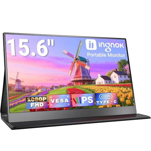 Ingnok Écran Portable 15,6", FHD 1080P IPS Moniteur Portable avec Haut-parleurs Intégré, Ultra-Leger Ecran Portatif pour Ordinateur Portable/PC/Mac/PS3/4/5/X-box - Connectivité USB C et HDMI