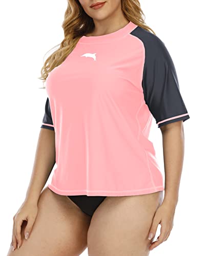 Halcurt Upf 50 Womens Bathing Suit Top With 3/4 Sleeve Swim Shirts Rash Guard Pink M #TOP1